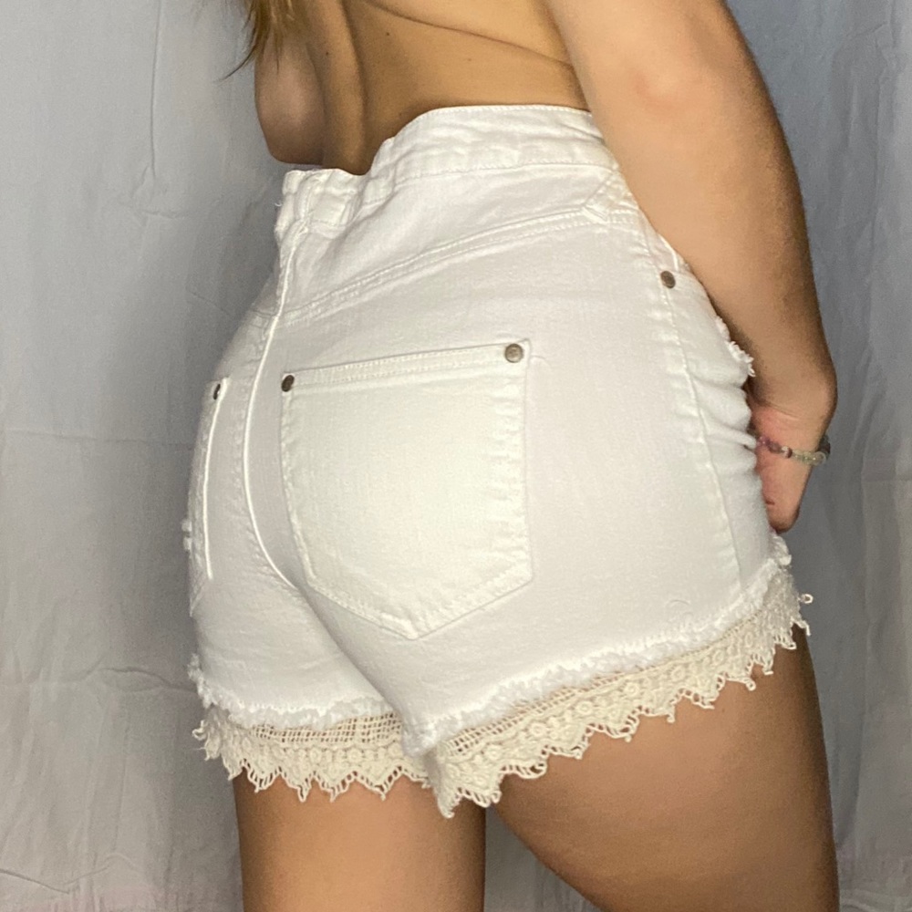 Altar’d State White High Waisted Jean Lace Shorts